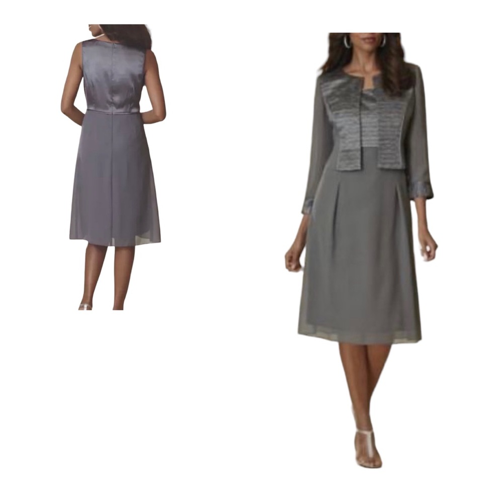 Midnight Velvet Formal Cocktail Party Gray Jacket Dress Women’s Evening Suit